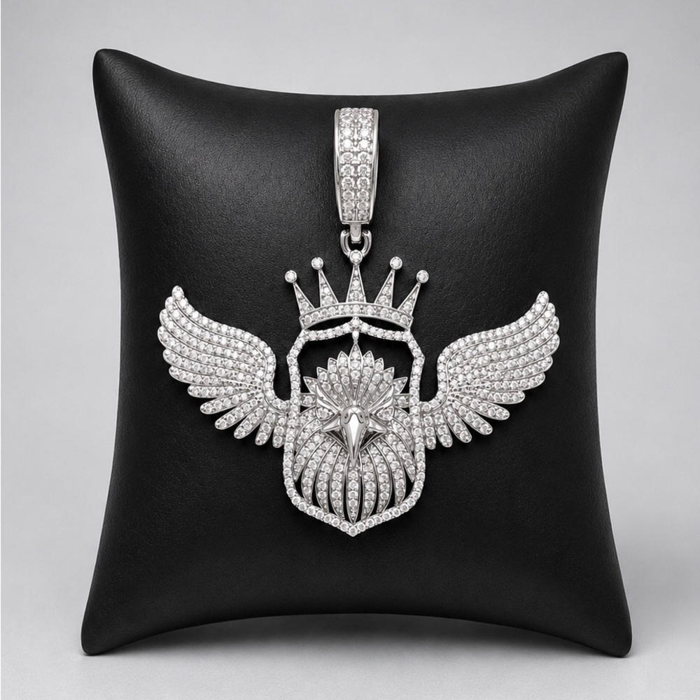 925 Sterling Silver Pave 2.90CT MOISSANITE Winged Crown Eagle Men’s Pendant